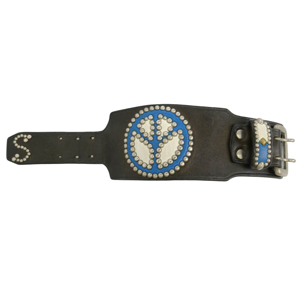 STOPLIGHT ストップライト シルバーメタル付き ピースマーク スタッズ レザー ブレスレット ダークブラウン系【中古】