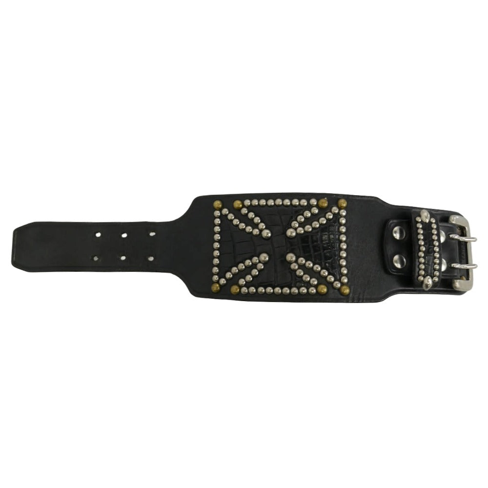 STOPLIGHT ストップライト サンダーメタル＆金メタル付き アイアンクロス スタッズ レザー ブレスレット ブラック系【中古】