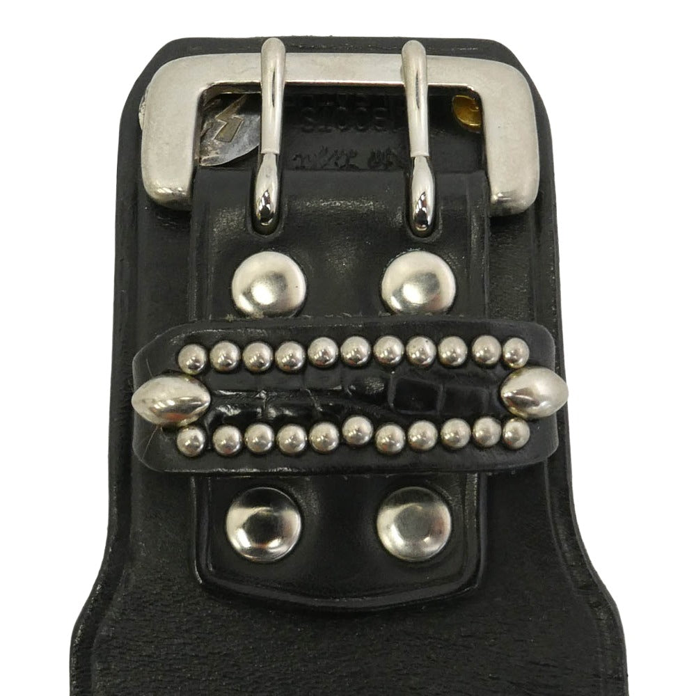 STOPLIGHT ストップライト サンダーメタル＆金メタル付き アイアンクロス スタッズ レザー ブレスレット ブラック系【中古】