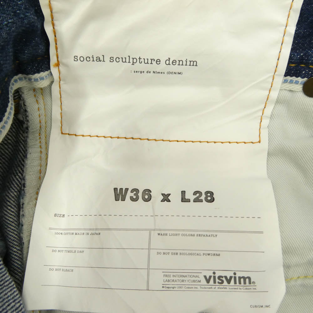 VISVIM ビズビム 16AW 0116105005024 SOCIAL SCLPTR 10 DMGD-12 13OZ 藍染め ディアパッチ ダメージ 加工 デニム パンツ ブルー系 L28W36【中古】