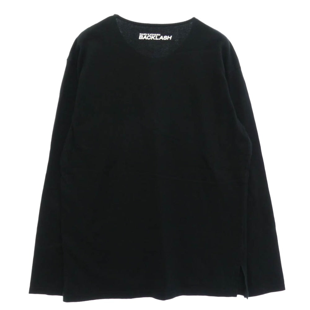 ISAMUKATAYAMA BACKLASH イサムカタヤマバックラッシュ A104-01 バックロゴ プリント コットン Tシャツ 長袖 カットソー ブラック系 L【中古】