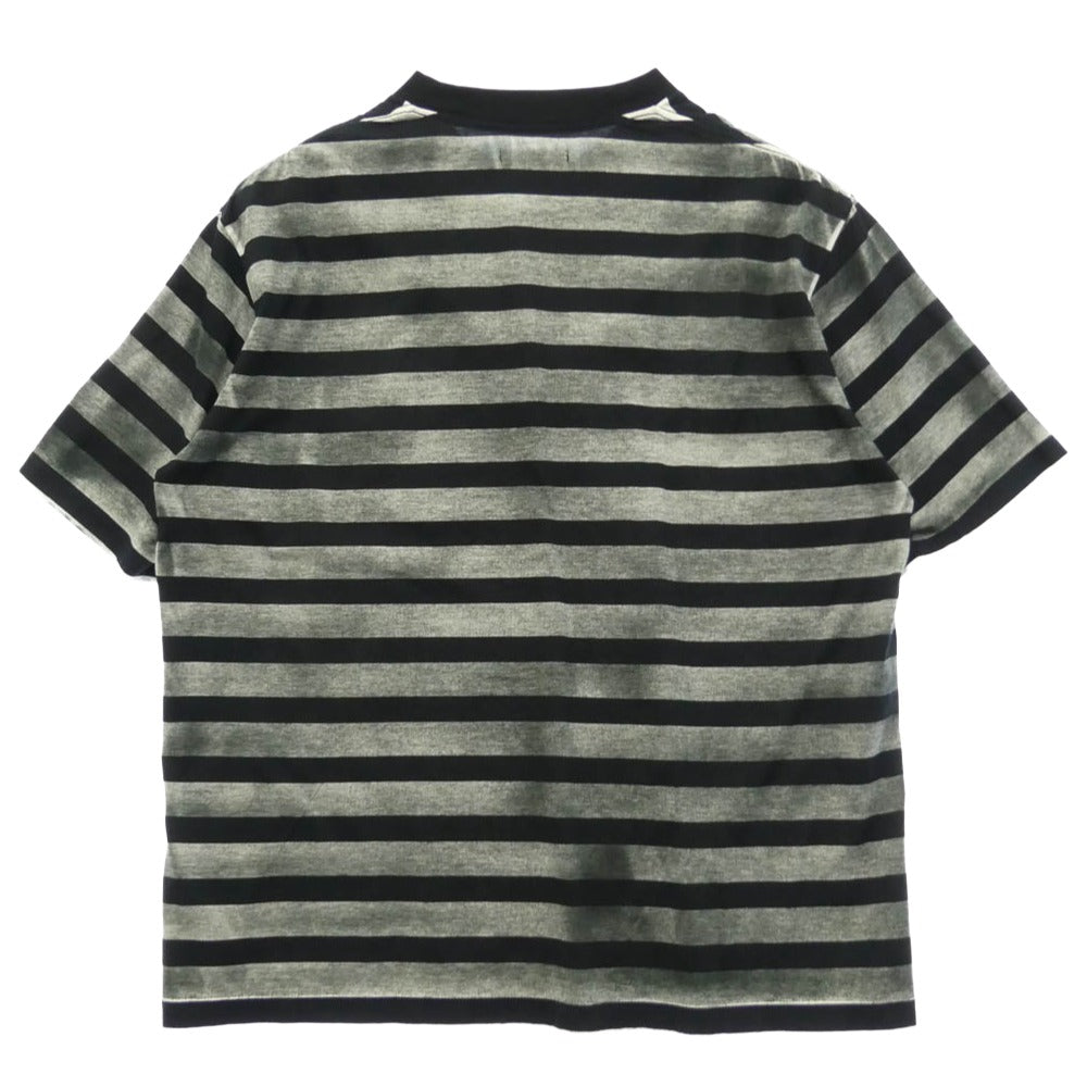 MINEDENIM マインデニム 25SS 2503-4001-98-L2 Seepage Border Crewneck 掠れ ボーダー 半袖 Tシャツ ブラック系 グレー系 L【中古】