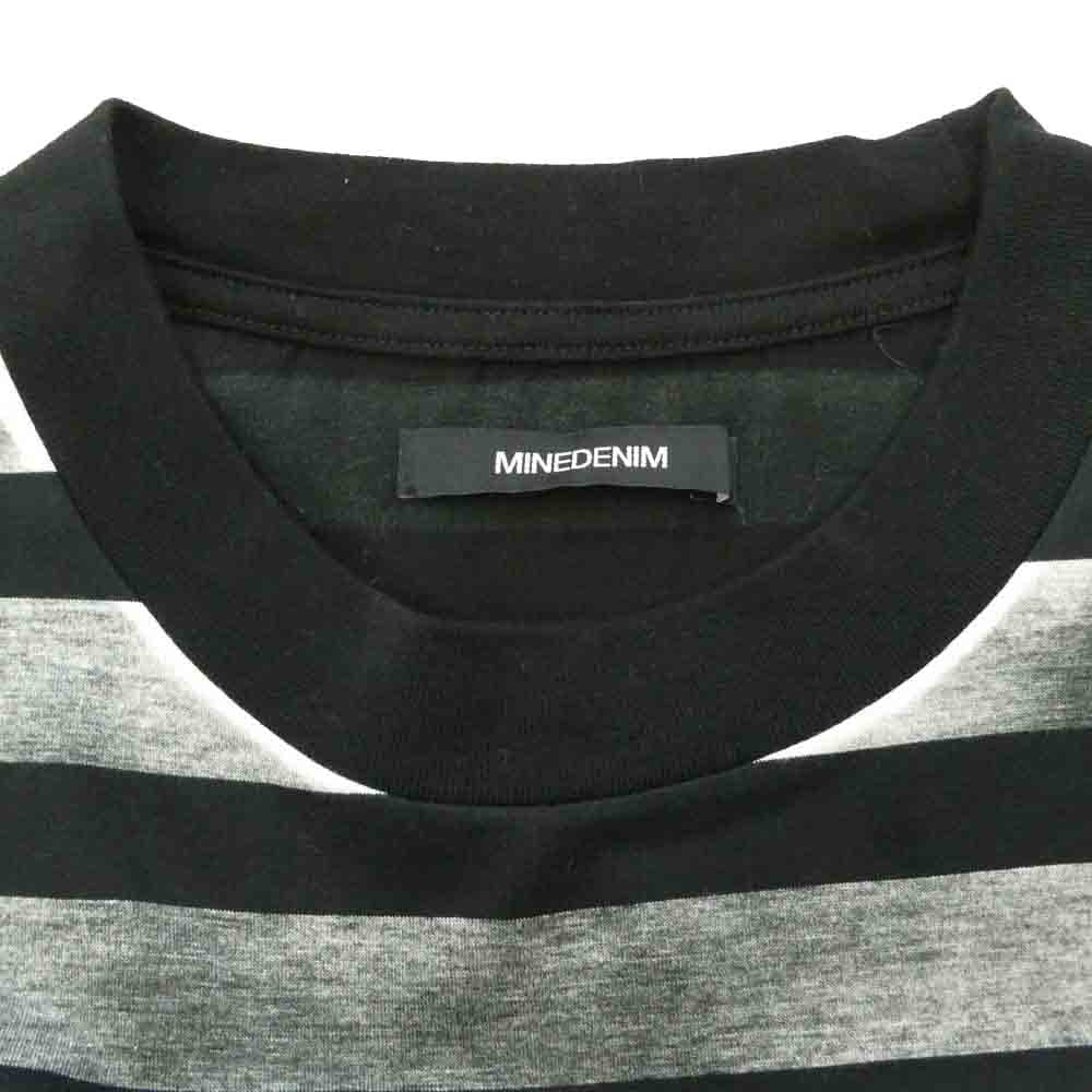 MINEDENIM マインデニム 25SS 2503-4001-98-L2 Seepage Border Crewneck 掠れ ボーダー 半袖 Tシャツ ブラック系 グレー系 L【中古】