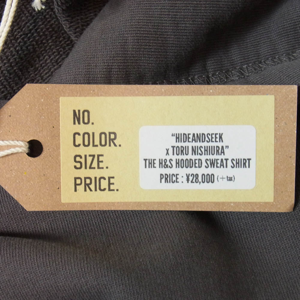 HideandSeek ハイドアンドシーク H30th-010226 × Toru Nishiura The H&S Hooded Sweat Shirt プルオーバー パーカー チャコール系 XL【中古】