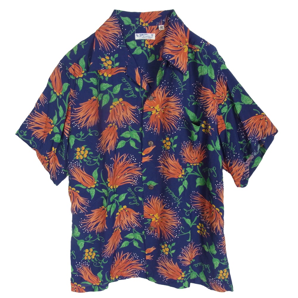 SUN SURF サンサーフ SS34458 レフア アロハシャツ 半袖 シャツ ネイビー系 15-151/2【中古】