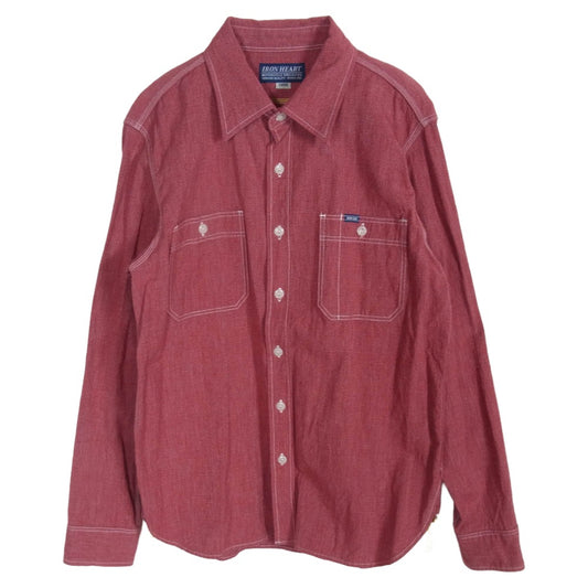 IRON HEART アイアンハート シャンブレー 長袖 シャツ レッド系 L【中古】