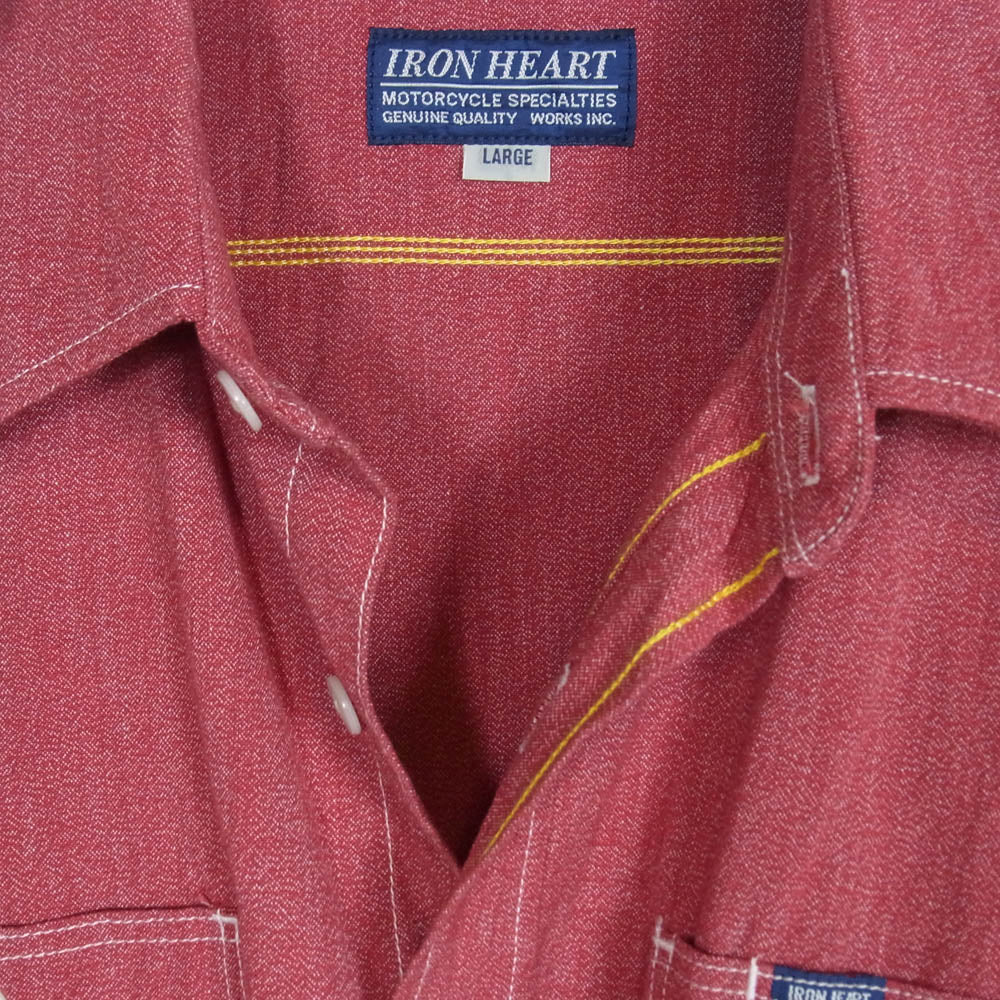 IRON HEART アイアンハート シャンブレー 長袖 シャツ レッド系 L【中古】