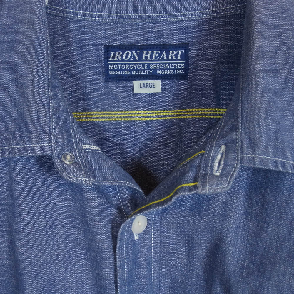 IRON HEART アイアンハート シャンブレー 長袖 シャツ インディゴブルー系 L【中古】