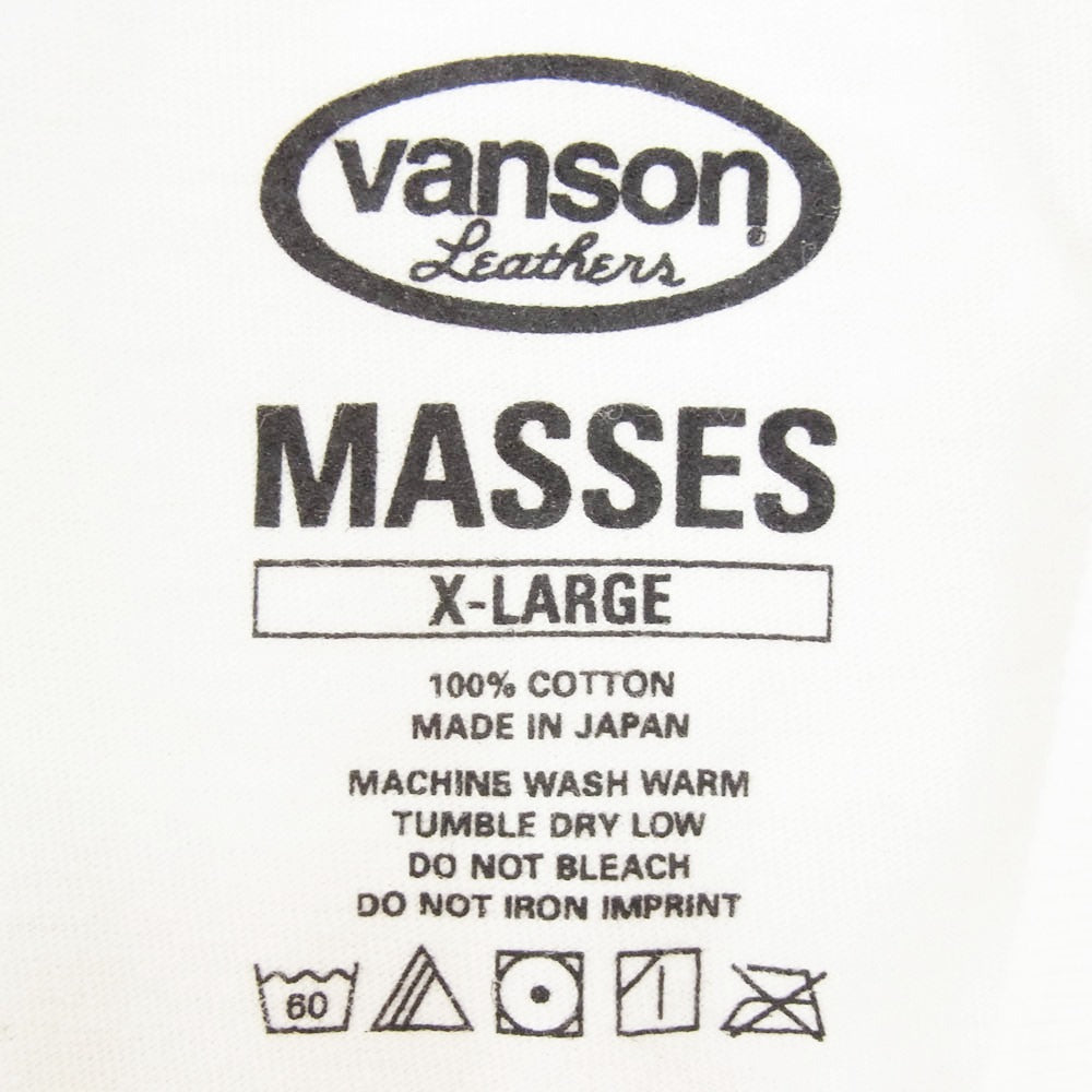 VANSON バンソン MASSES マシス x MASSES マシス T-SHIRT S/S ロゴプリント 半袖 Tシャツ ホワイト系 XL【極上美品】【中古】