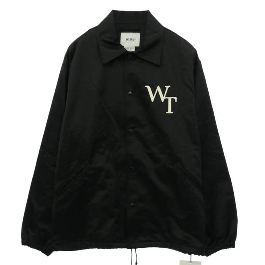 WTAPS ダブルタップス 24SS 241TQDT-JKM02 CHIEF JACKET CTRY SATIN LEAGUE ドローコード付き チーフ ジャケット カントリー サテン リーグ コーチ ジャケット ブラック系 03【美品】【中古】