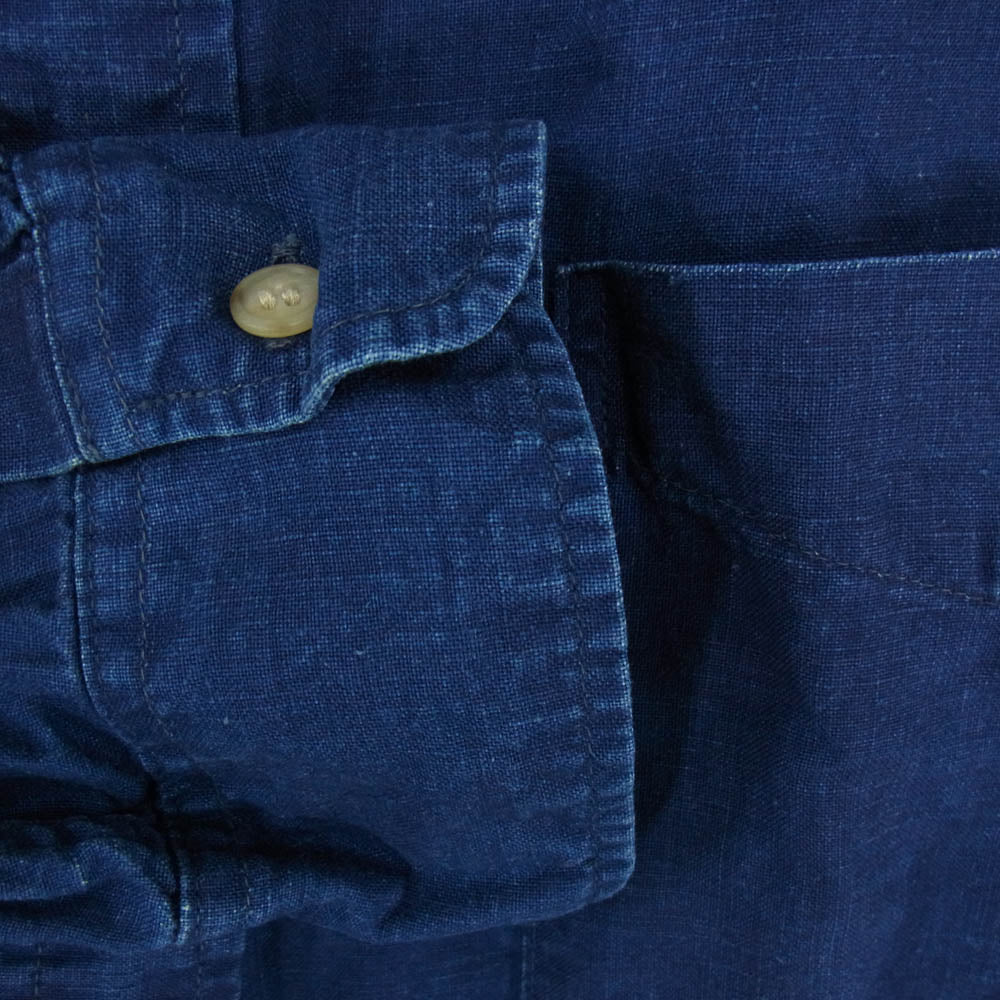 orSlow オアスロウ リネン スタンドカラー ルーズ シルエット 長袖 シャツ インディゴブルー系 3【中古】