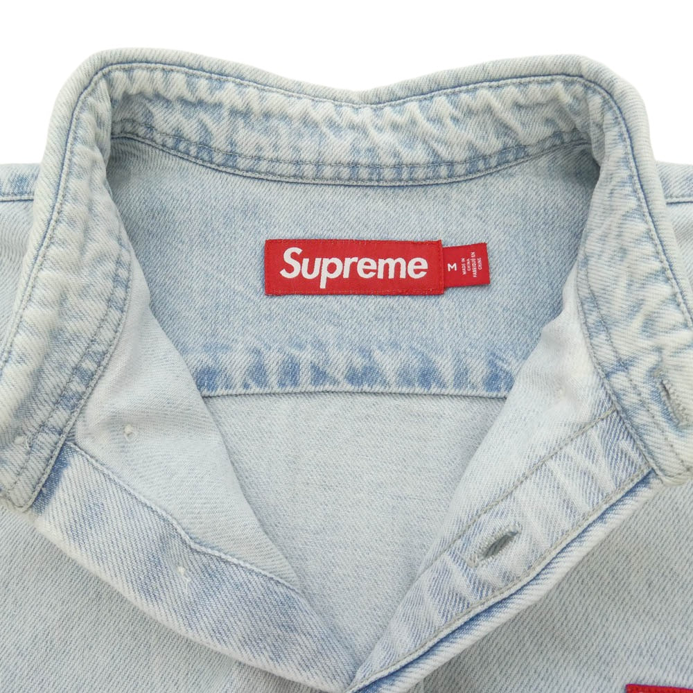 Supreme シュプリーム 24SS SUP-SS24-017 Small Box Shirt Washed Blue スモール ボックス シャツ ウォッシュド ブルー ロゴ ワンポイント ボタンダウン デニム 長袖 シャツ ライトブルー系 3【中古】