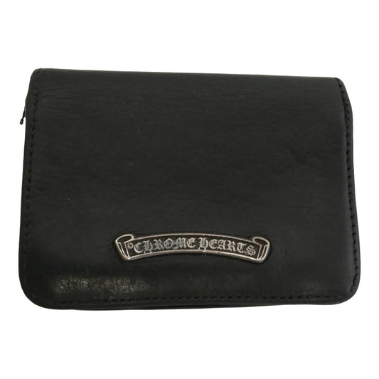CHROME HEARTS クロムハーツ（原本無） 3POCKET CARD CAS スクロールラベル レザー カードケース ブラック系【中古】
