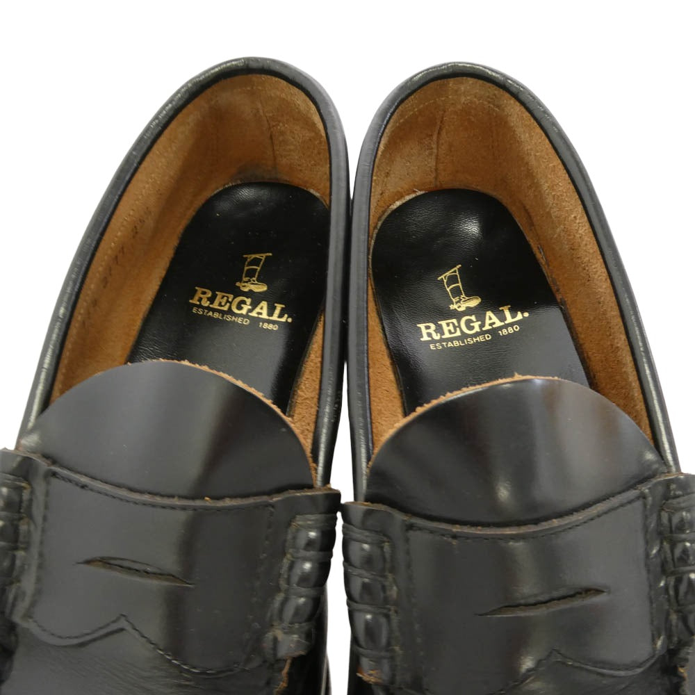 REGAL リーガル 2177N グッドイヤーウェルト製法 レザー コインローファー ブラック ブラック系 25.5cm【中古】