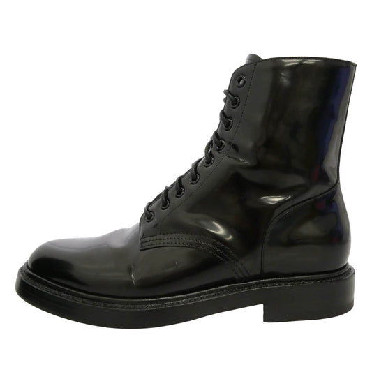 CELINE セリーヌ 791546 レースアップ コンバット レザー ブーツ ブラック系 41【中古】