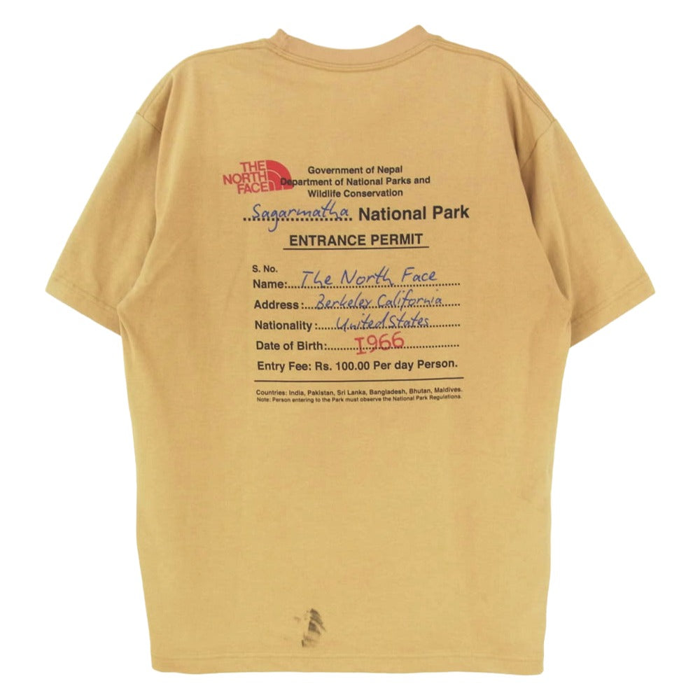 THE NORTH FACE ノースフェイス 24SS NT32340 S/S Entrance Permission Tee ロゴ刺繍 バックプリント ショートスリーブ エントランス パーミッション 半袖 Tシャツ ベージュ系 M【中古】