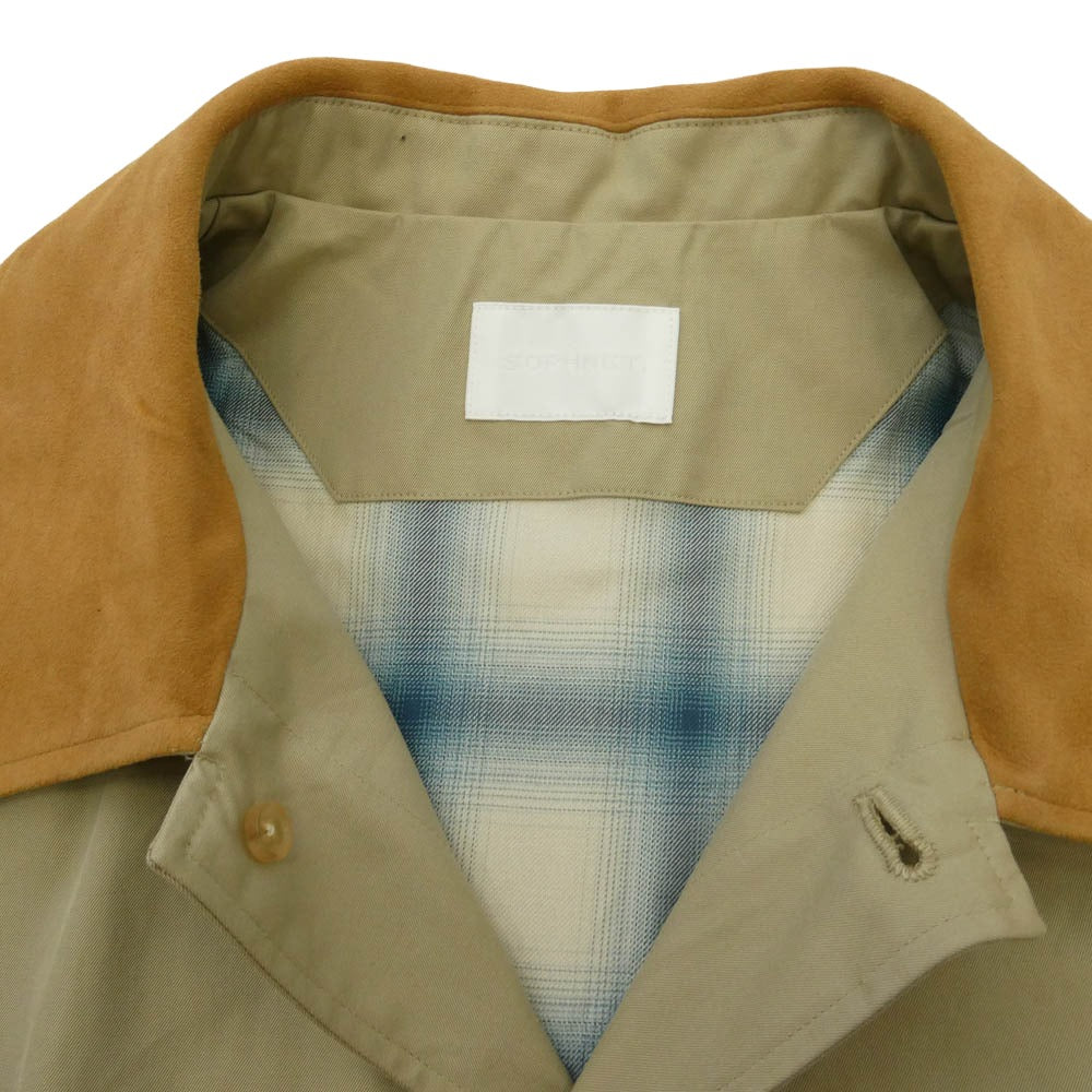 SOPHNET. ソフネット 26SS SPNT-260012 LEATHER COLLAR COVERALL レザーカラー カバーオール ジャケット ベージュ系 3【美品】【中古】