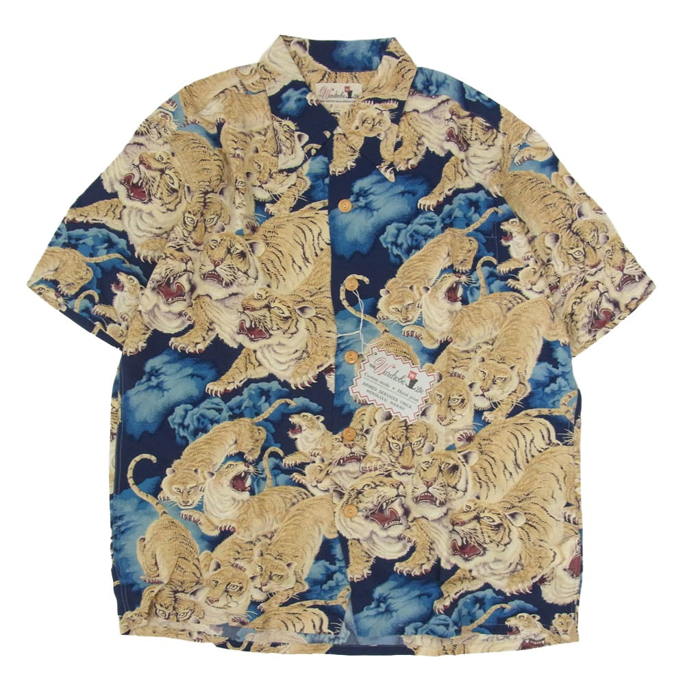 SUN SURF サンサーフ SS31814 SP スペシャル 百虎 THE HUNDRED TIGERS ハワイアン アロハ シャツ ブルー系 S【新古品】【未使用】【中古】