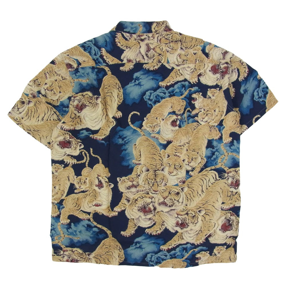 SUN SURF サンサーフ SS31814 SP スペシャル 百虎 THE HUNDRED TIGERS ハワイアン アロハ シャツ ブルー系 S【新古品】【未使用】【中古】