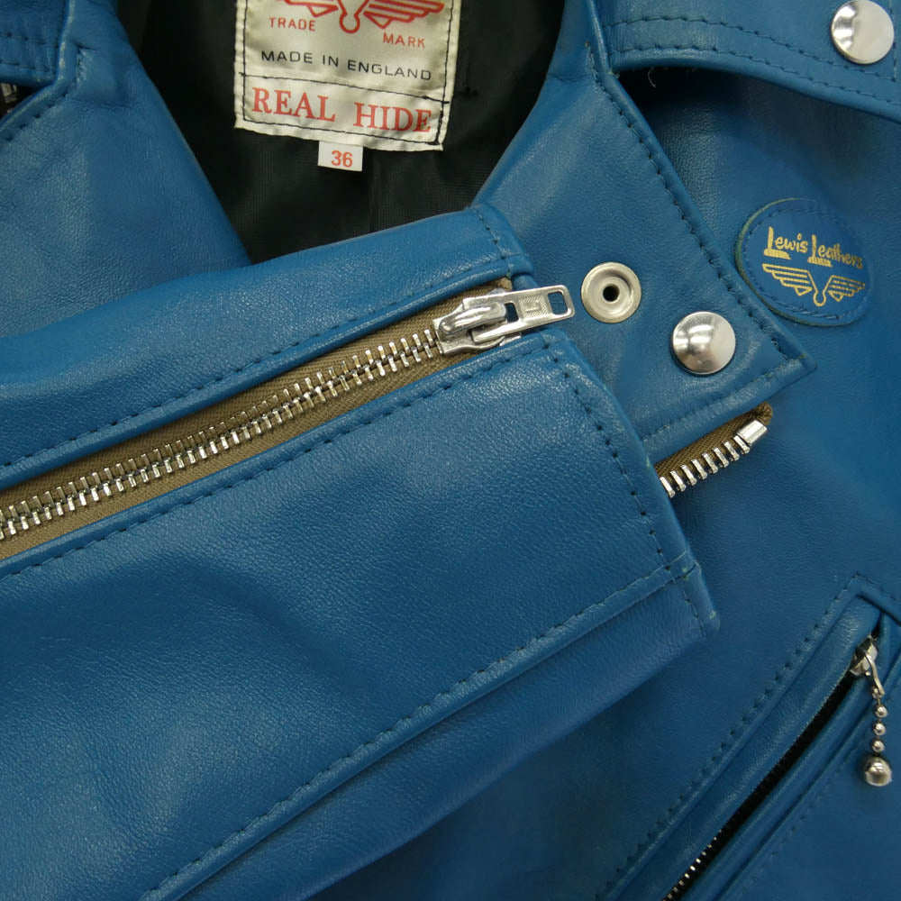 Lewis Leathers ルイスレザー No.441 CYCLONE REGULAR FIT HORSEHIDE サイクロン レギュラーフィット ホースハイド ヴィンテージターコイズ ライダース ジャケット ブルー系 36【中古】