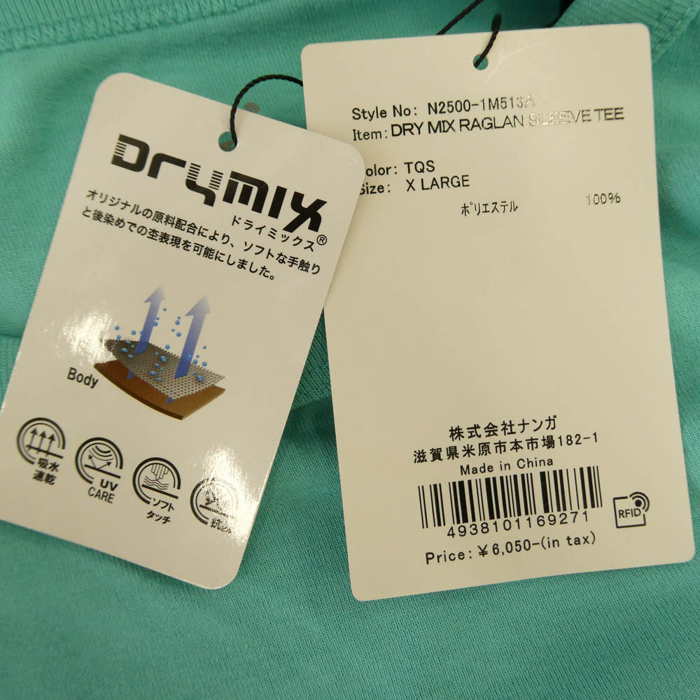 NANGA ナンガ N2500-1M513A DRY MIX RAGLAN SLEEVE TEE WHITE 速乾 半袖 Tシャツ カットソー ライトグリーン系 XL【極上美品】【中古】