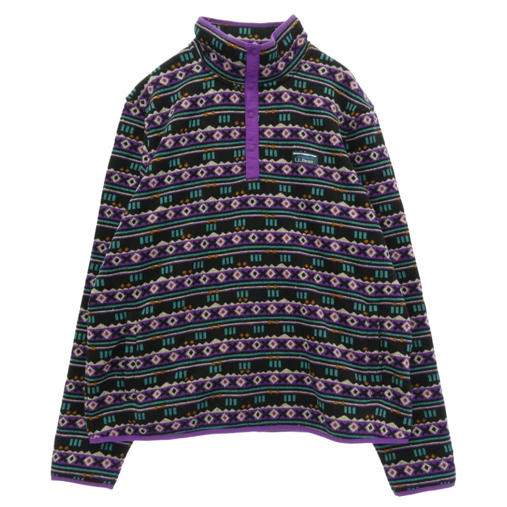 L.L.Bean エルエルビーン 総柄 スタンドカラー ハーフスナップ フリース プルオーバー ジャケット パープル系 XL【中古】