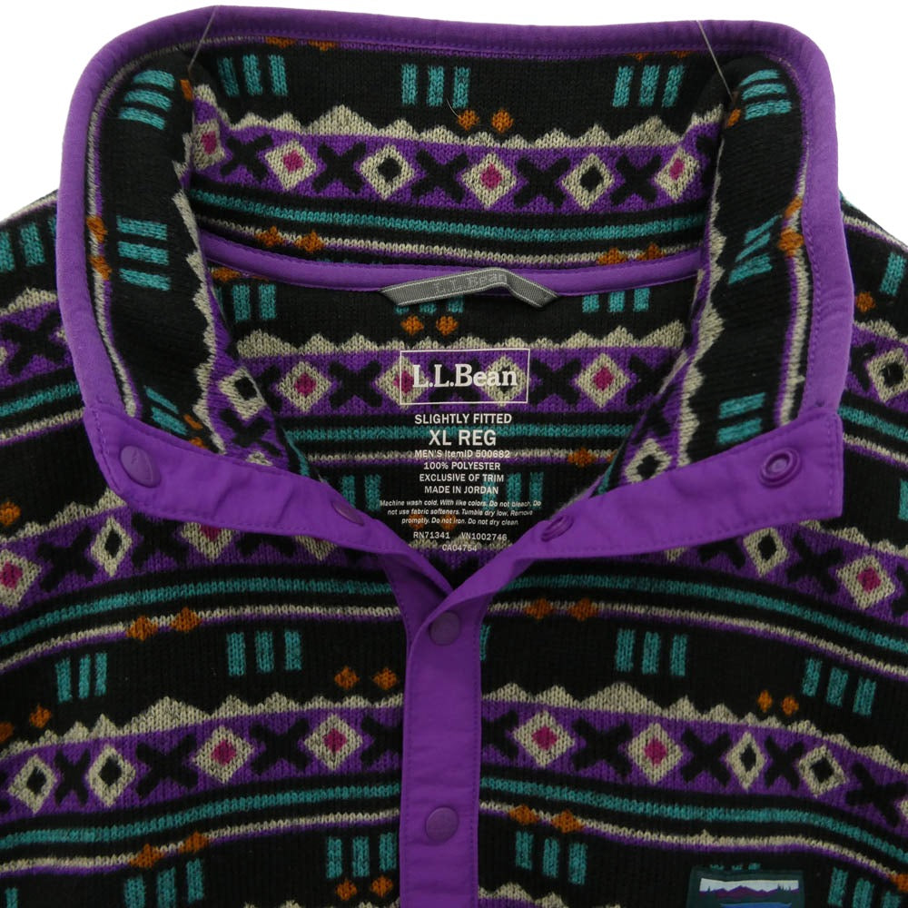 L.L.Bean エルエルビーン 総柄 スタンドカラー ハーフスナップ フリース プルオーバー ジャケット パープル系 XL【中古】