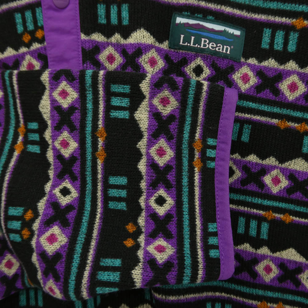 L.L.Bean エルエルビーン 総柄 スタンドカラー ハーフスナップ フリース プルオーバー ジャケット パープル系 XL【中古】