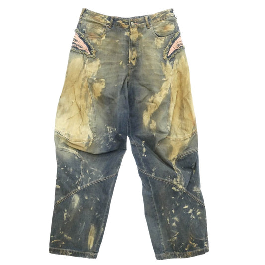 ACNE STUDIOS アクネストゥディオズ 24AW FN-MN-TROU001010 Loose Fit Denim Trousers ルーズフィット ワイドレッグ アップリケ ダメージ加工 パネルジーンズ デニムパンツ インディゴブルー系 CN185/104A EUR52【美品】【中古】
