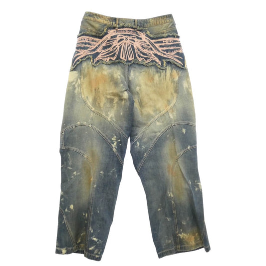 ACNE STUDIOS アクネストゥディオズ 24AW FN-MN-TROU001010 Loose Fit Denim Trousers ルーズフィット ワイドレッグ アップリケ ダメージ加工 パネルジーンズ デニムパンツ インディゴブルー系 CN185/104A EUR52【美品】【中古】