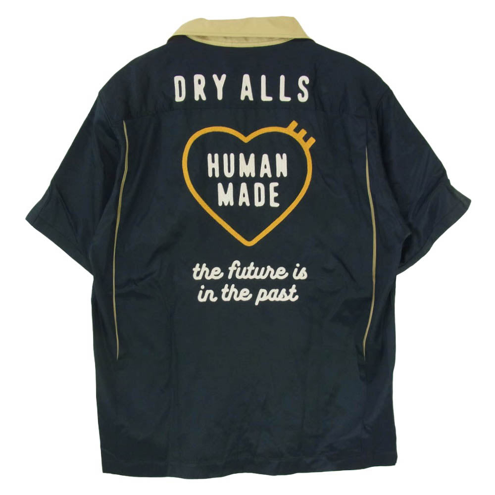 HUMAN MADE ヒューマンメイド 25SS HM29SH021 BOWLING S/S SHIRT チェーンステッチ ハート ロゴ 刺繍 レーヨン コットン 半袖 ボーリング シャツ ダークネイビー系 XL【中古】
