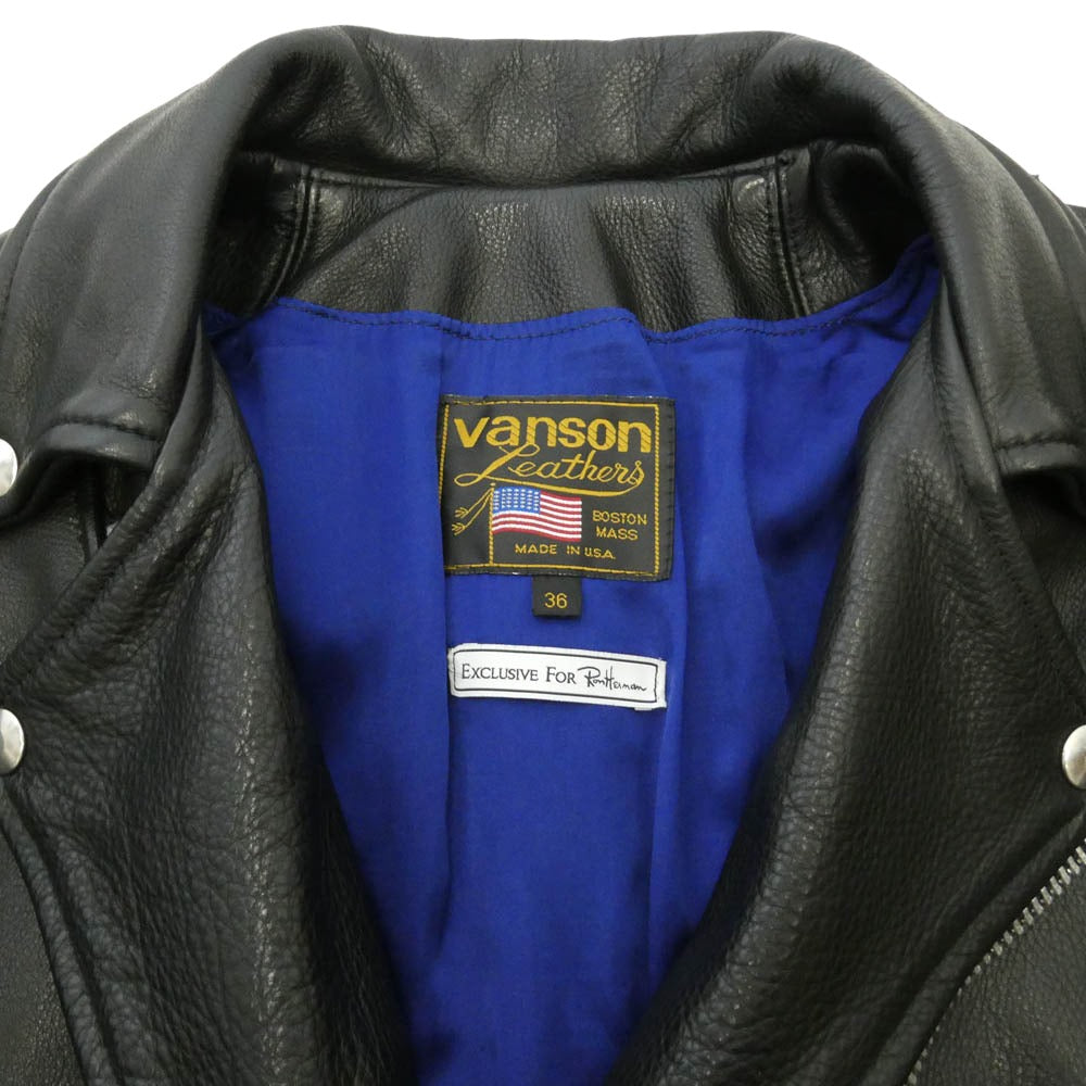 VANSON バンソン Ron Herman ロンハーマン × Ron Herman ロンハーマン Riders Jacket ブラック系 36【中古】