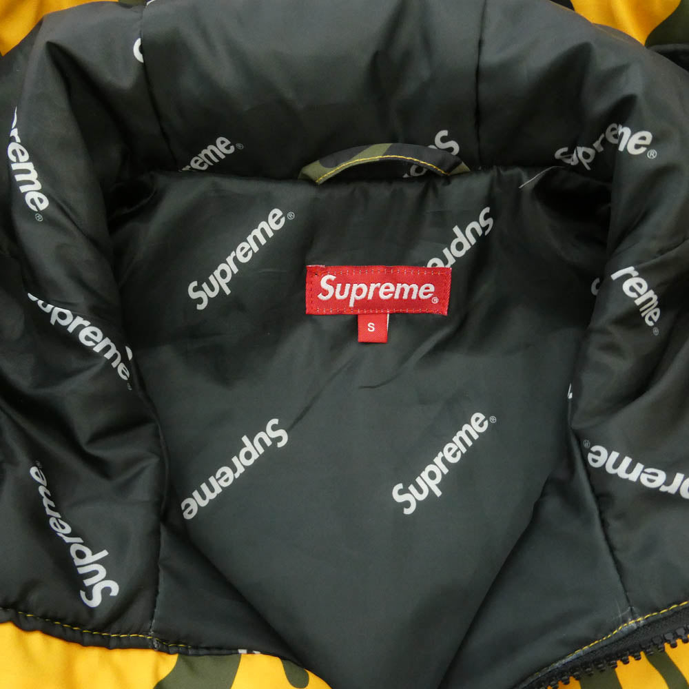 Supreme シュプリーム 17AW logo hooded half zip pullover Yellow Camo ロゴ ハーフジップ プルオーバーパーカー カモ柄 ジャケット カーキ系 S【中古】