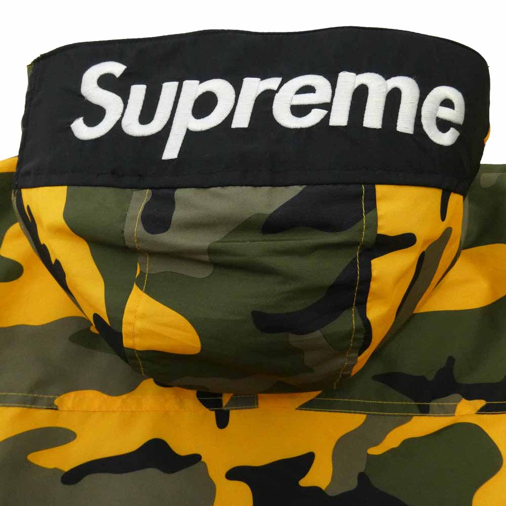 Supreme シュプリーム 17AW logo hooded half zip pullover Yellow Camo ロゴ ハーフジップ プルオーバーパーカー カモ柄 ジャケット カーキ系 S【中古】