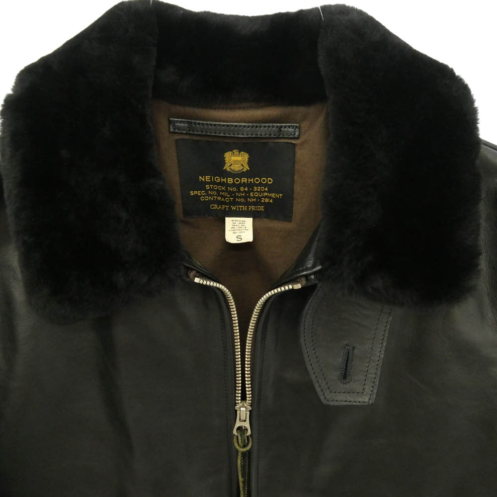 NEIGHBORHOOD ネイバーフッド 142CCNH-JKM03 G-1 HL-JKT 襟ボア 馬革 ハトメ穴 ホース フライト レザー ジャケット ブラック系 S【中古】