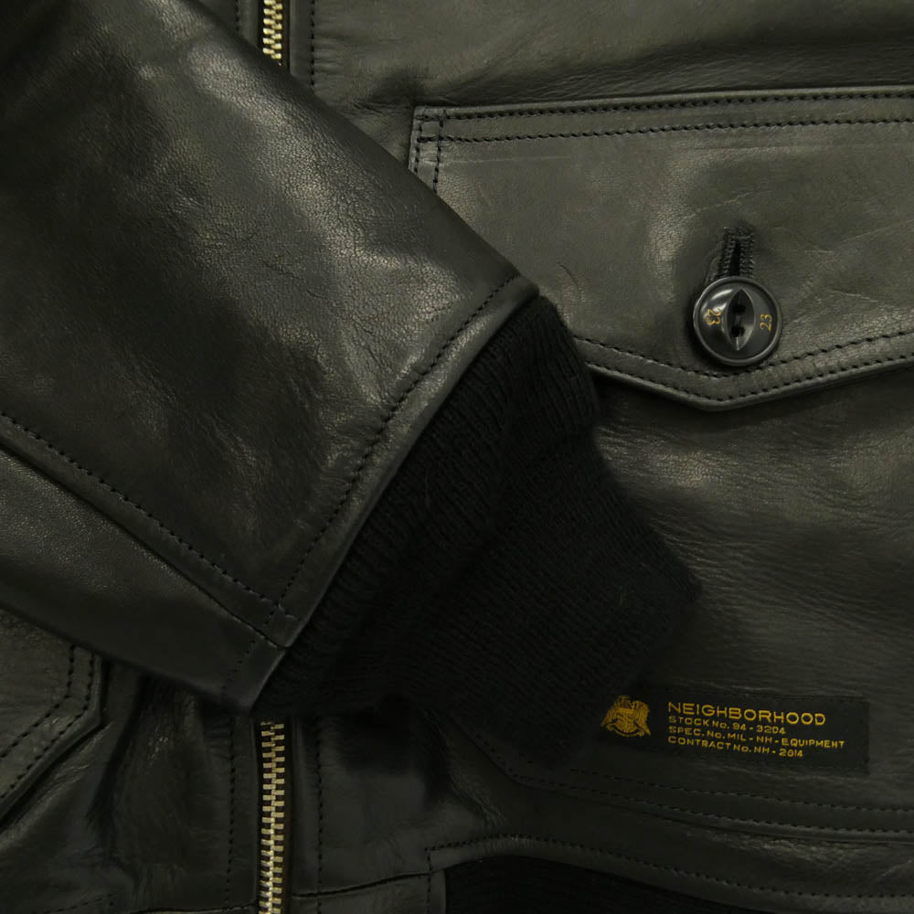 NEIGHBORHOOD ネイバーフッド 142CCNH-JKM03 G-1 HL-JKT 襟ボア 馬革 ハトメ穴 ホース フライト レザー ジャケット ブラック系 S【中古】