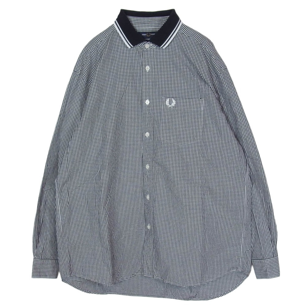 FRED PERRY フレッドペリー BEAMS ビームス × BEAMS ギンガムチェック 切替 長袖 シャツ ブラック系 L【中古】