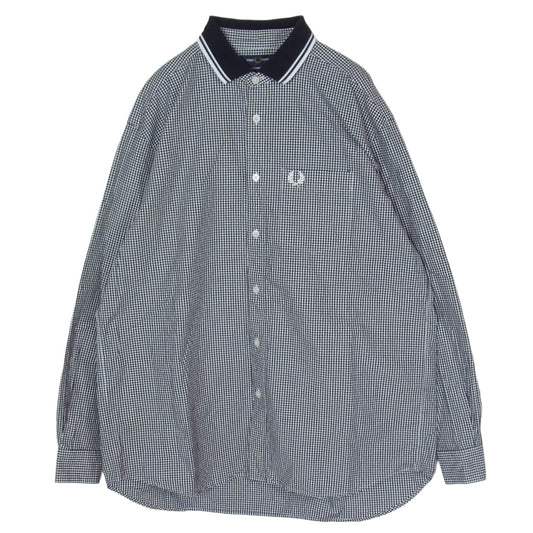FRED PERRY フレッドペリー BEAMS ビームス × BEAMS ギンガムチェック 切替 長袖 シャツ ブラック系 L【中古】
