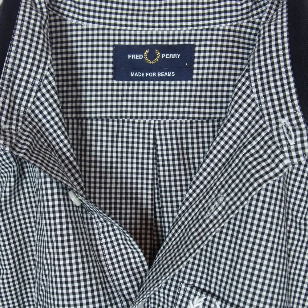 FRED PERRY フレッドペリー BEAMS ビームス × BEAMS ギンガムチェック 切替 長袖 シャツ ブラック系 L【中古】