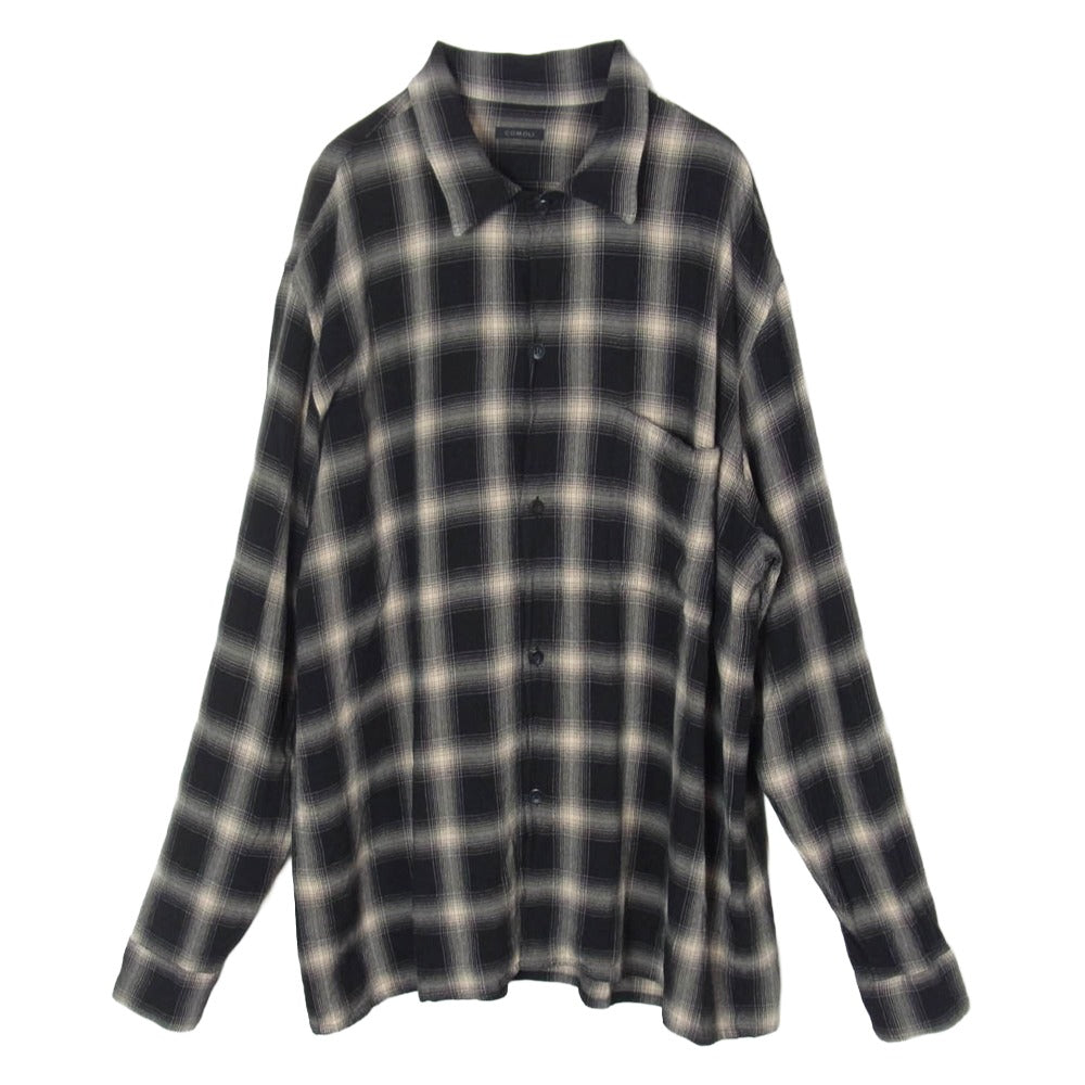 COMOLI コモリ 23SS X01-02008 レーヨンチェック オープンカラー 長袖 シャツ ブラック系 2【中古】
