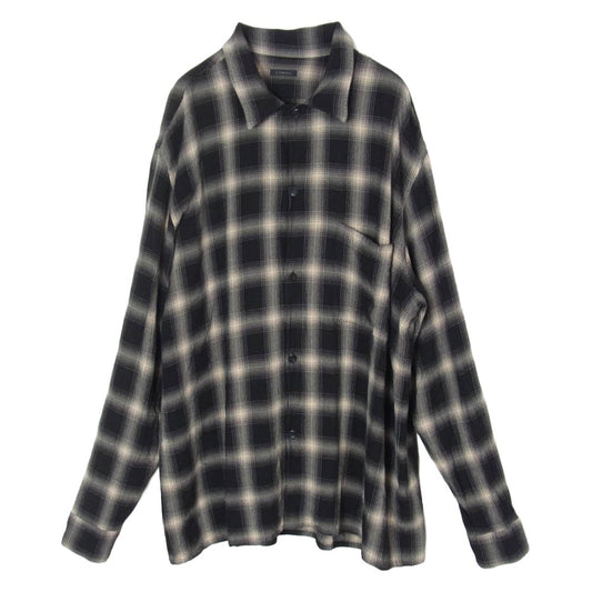 COMOLI コモリ 23SS X01-02008 レーヨンチェック オープンカラー 長袖 シャツ ブラック系 2【中古】