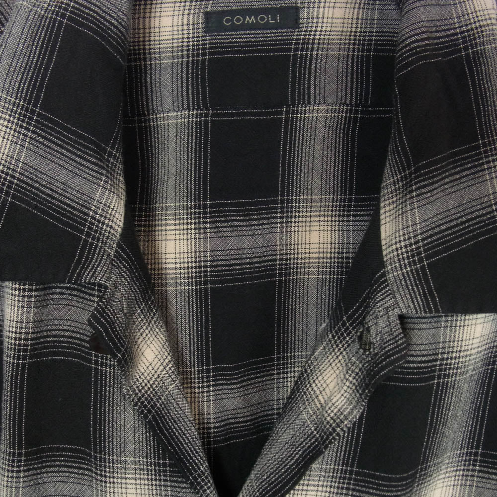 COMOLI コモリ 23SS X01-02008 レーヨンチェック オープンカラー 長袖 シャツ ブラック系 2【中古】