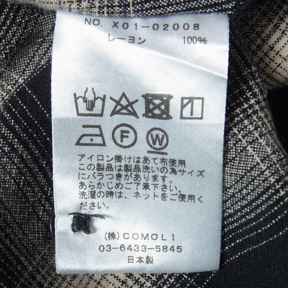 COMOLI コモリ 23SS X01-02008 レーヨンチェック オープンカラー 長袖 シャツ ブラック系 2【中古】