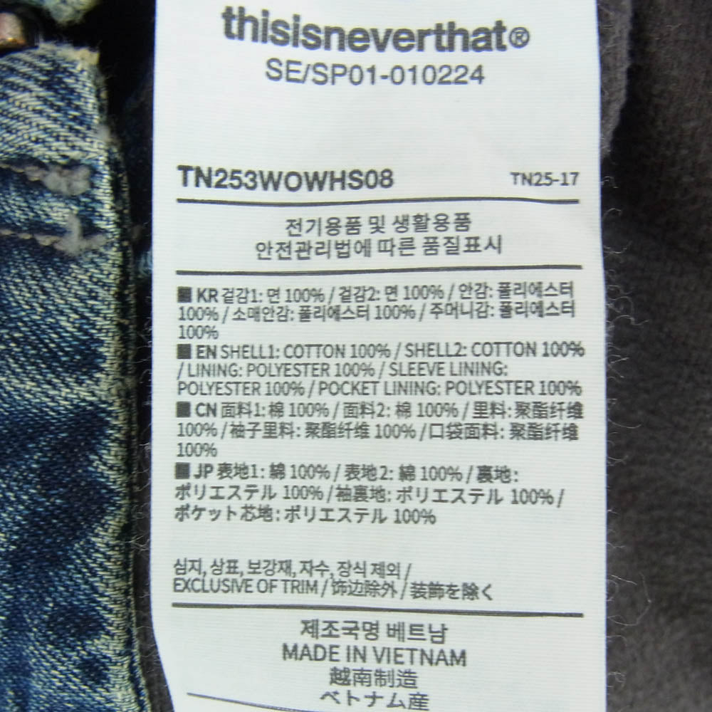 ディスイズネバーザット TN253WOWHS08 Denim Work Jacket 襟コーデュロイ切替 ジップアップ デニム ワーク ジャケット インディゴブルー系 M【中古】