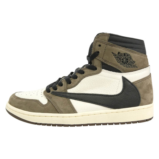 NIKE ナイキ CD4487-100 × Travis Scott 【フェイクバスターズ鑑定済】Air Jordan 1 Retro High OG TS SP Sail Dark Mocha AJ1 トラヴィススコット エアジョーダン1 レトロ ハイ ハイカット スニーカー ホワイト系 ブラウン系 28cm【極上美品】【中古】