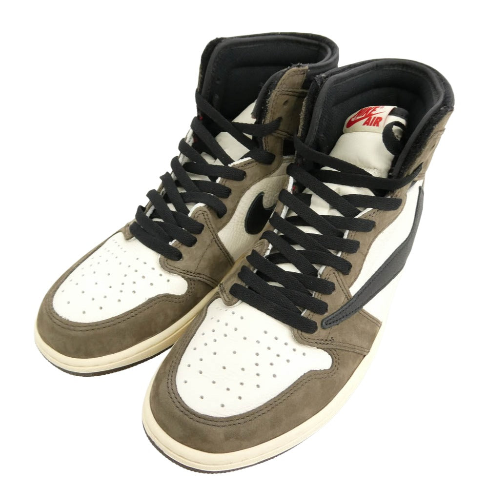 NIKE ナイキ CD4487-100 × Travis Scott 【フェイクバスターズ鑑定済】Air Jordan 1 Retro High OG TS SP Sail Dark Mocha AJ1 トラヴィススコット エアジョーダン1 レトロ ハイ ハイカット スニーカー ホワイト系 ブラウン系 28cm【極上美品】【中古】