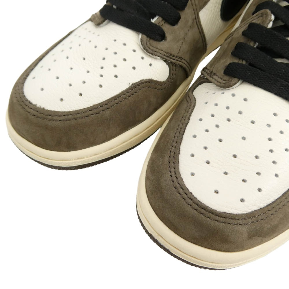 NIKE ナイキ CD4487-100 × Travis Scott 【フェイクバスターズ鑑定済】Air Jordan 1 Retro High OG TS SP Sail Dark Mocha AJ1 トラヴィススコット エアジョーダン1 レトロ ハイ ハイカット スニーカー ホワイト系 ブラウン系 28cm【極上美品】【中古】