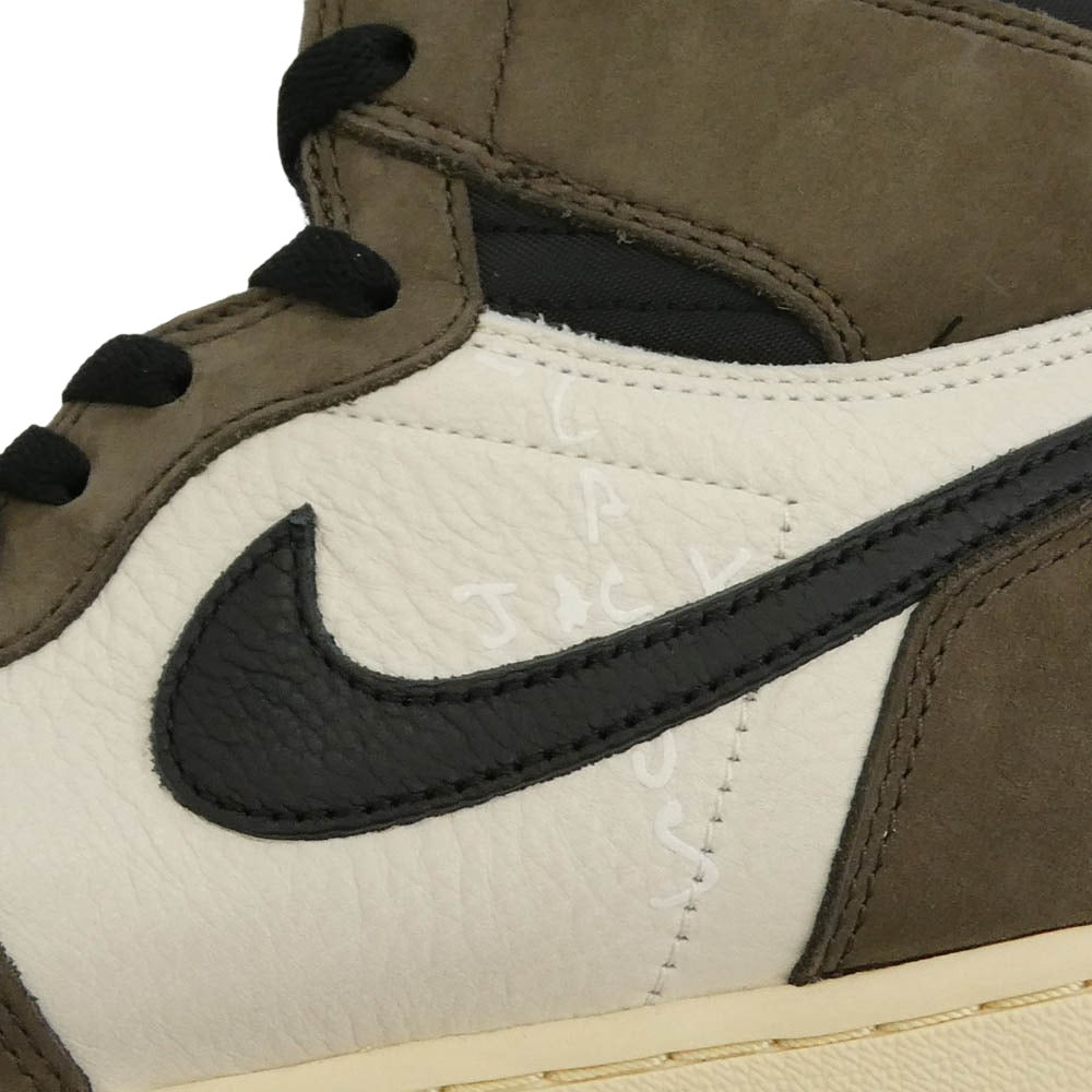 NIKE ナイキ CD4487-100 × Travis Scott 【フェイクバスターズ鑑定済】Air Jordan 1 Retro High OG TS SP Sail Dark Mocha AJ1 トラヴィススコット エアジョーダン1 レトロ ハイ ハイカット スニーカー ホワイト系 ブラウン系 28cm【極上美品】【中古】