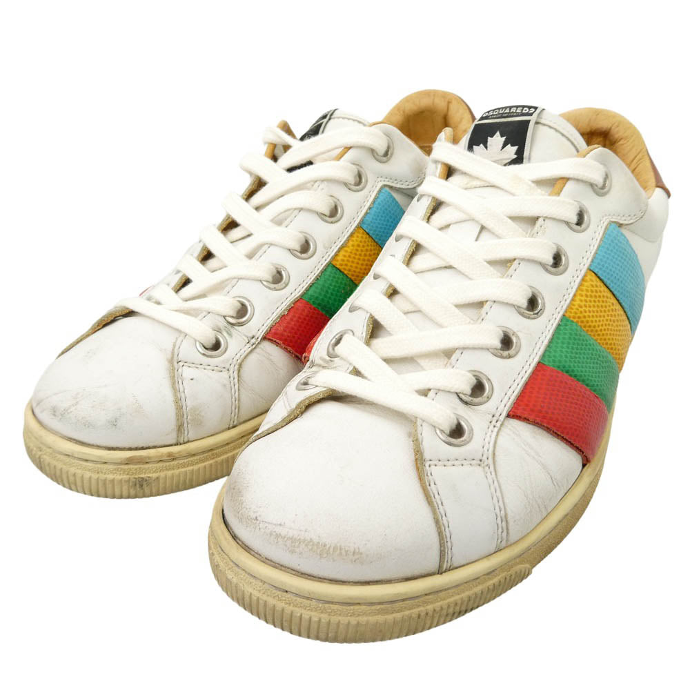 DSQUARED2 ディースクエアード サンタモニカ サイドライン ローカット スニーカー ホワイト系 マルチカラー系 40【中古】
