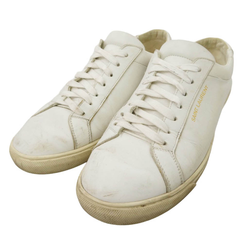 SAINT LAURENT サンローラン 606833 ANDY LOW TOP SL SNEAKER アンディ ロゴ レザー ローカット スニーカー オフホワイト系 41【中古】